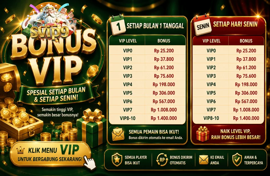 BONUS VIP SPESIAL SETIAP BULAN & SETIAP SENIN!